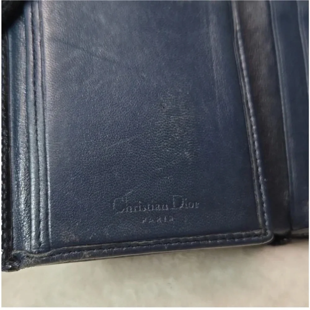Christian Dior Beautiful Vintage Navy Blue and Beige Monogram Logo Wallet